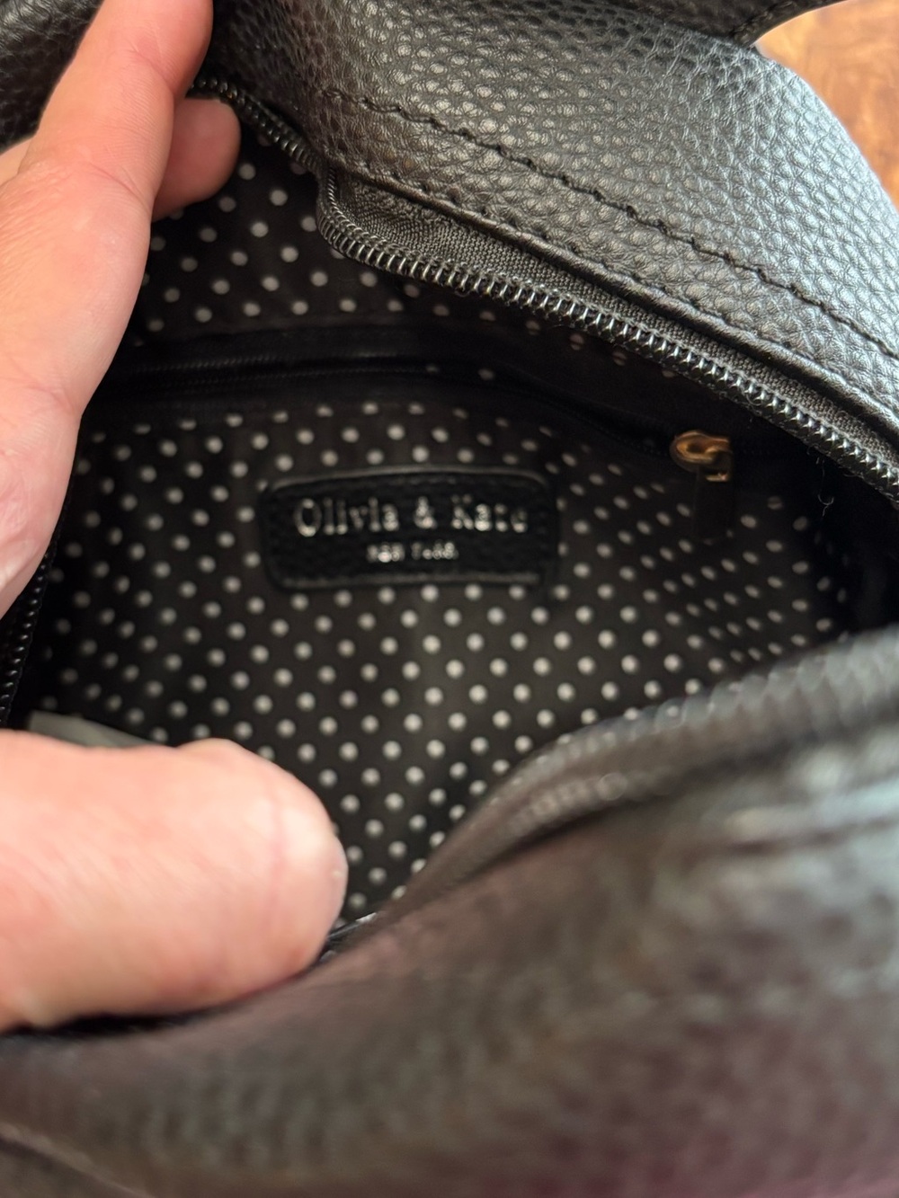 Olivia & Kate Black Mini Backpack Polka Dot Bow Gold Studded Minnie Mouse Ears - Picture 3 of 11